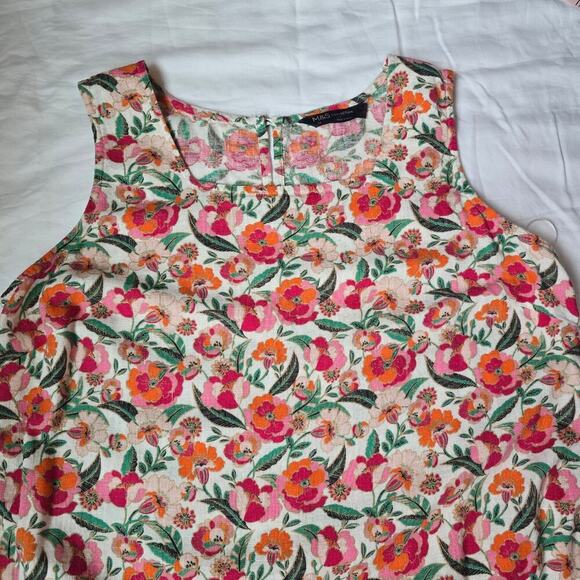 M&S Collection Linen Floral Square Neck Midi Dress Cream Orange Sz 8 Sleeveless - Picture 7 of 10